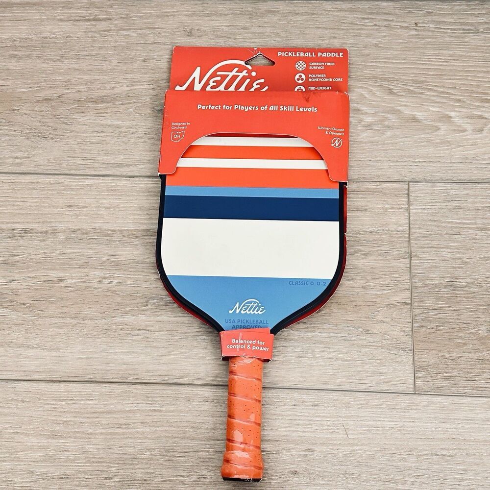 NEW Nettie Pickleball Paddle Carbon Fiber Mid-Weight Woman Owned Stripe Retro